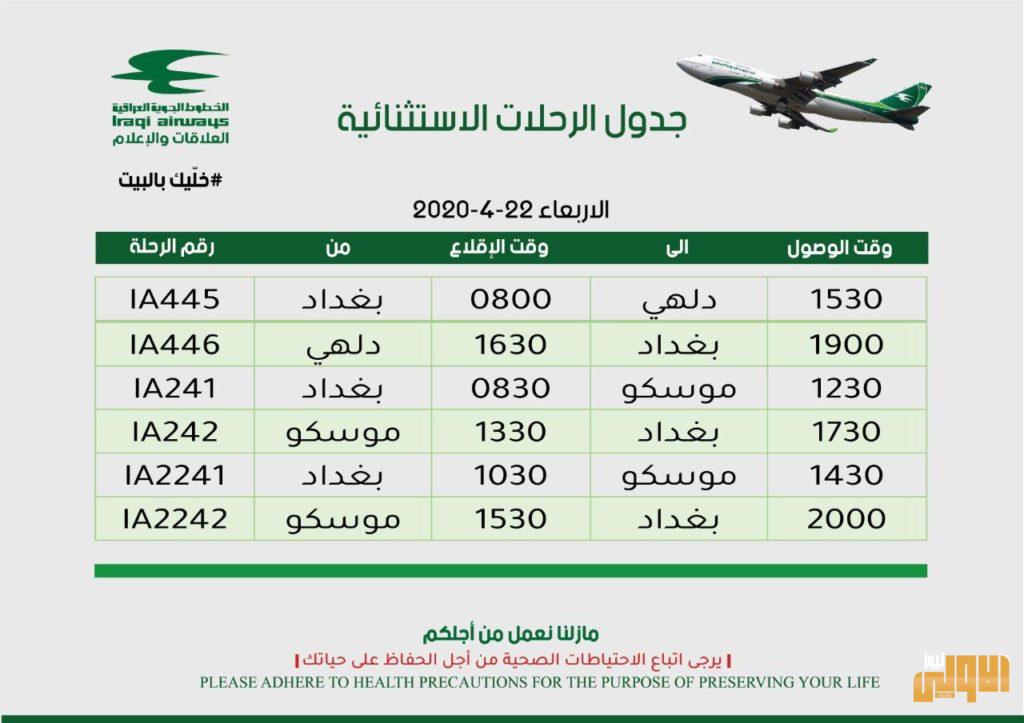 بالصور..النقل تعلن جدول رحلات الخطوط الجوية العراقية ليوم غداً 4 18F983F0 53B9 48CF 9A00 2173D56C783F