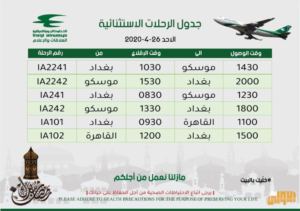 جدول الرحلات الاستثنائية للعراقيين العالقين في الخارج 4 E8E7F9CB BD75 4EA6 A4FF 8896B2895199