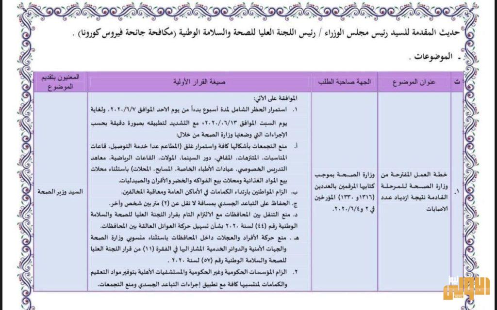 بلوثيقة: جدول أعمال الجلسة 11 للجنة الصحة والسلامة العليا .. بينها استمرار الحظر الشامل 9 D9AF5DD4 7F42 4C13 8FE7 7C4A5A5366A3