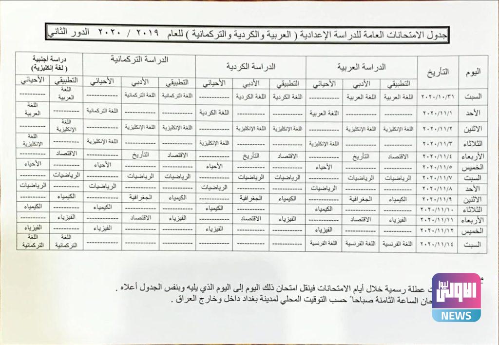 التربية تعلن الجدول الجديد للامتحانات العامة لطلبة السادس الاعدادي(الدور الثاني) 4 8BDBF988 4E8A 4671 B55F F333494020BE