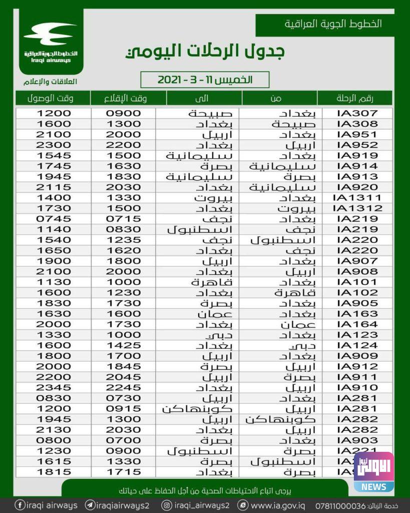 جدول رحلات الخطوط الجوية العراقية ليوم غد الخميس 4 003FD25C C5F6 42DC 9B60 33D4C34DD691