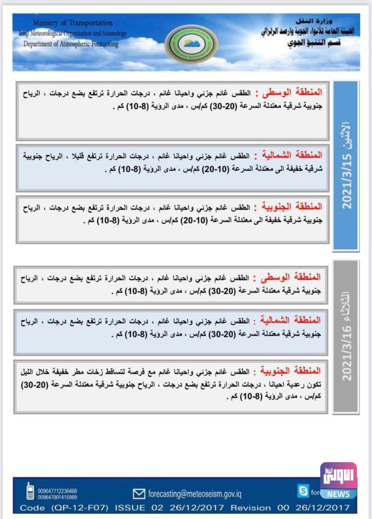 حالة الطقس الجوية في مختلف مناطق البلاد اليوم واليومين المقبلين 15 279094C7 C155 4B4F 8DEF 9539F8FB7537