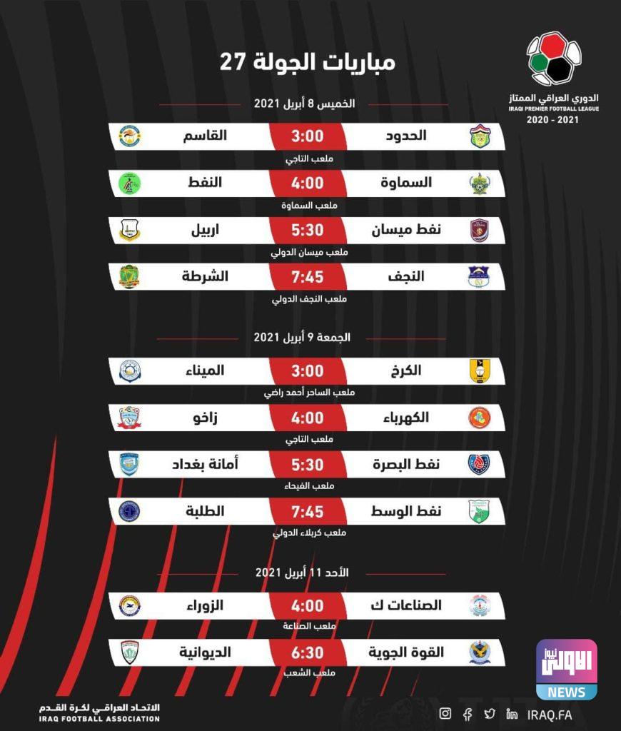 اليوم..اربع مواجهات في انطلاق الجولة ال27 من دوري الكرة الممتاز 4 photo 2021 04 08 09 43 17