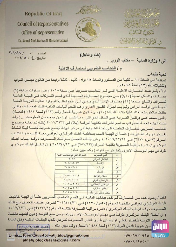 الكشف عن عدد المصارف الاهلية المتهربة من التحاسب الضريبي منذ 2015 (وثيقة) 6 75520211 1
