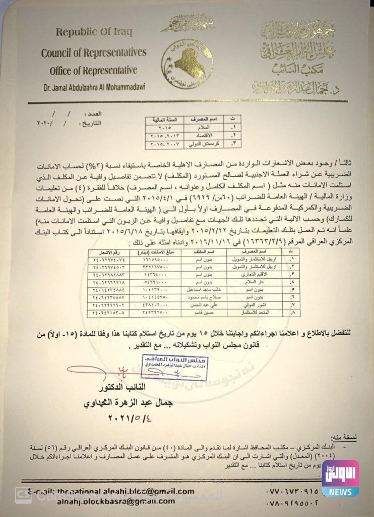 الكشف عن عدد المصارف الاهلية المتهربة من التحاسب الضريبي منذ 2015 (وثيقة) 7 75520212 1