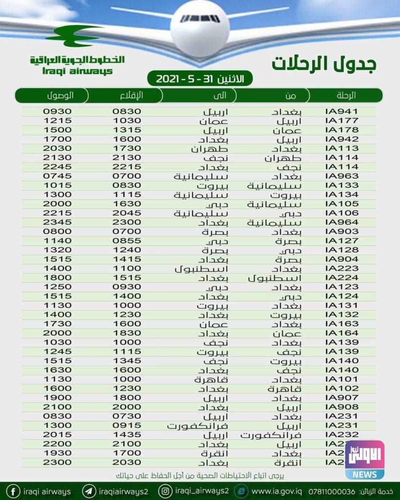 جدول الرحلات الجوية على متن الخطوط العراقية ليوم غد 4 AD9651B4 C5A2 4E30 8FF0 4A6B9EC94AE5