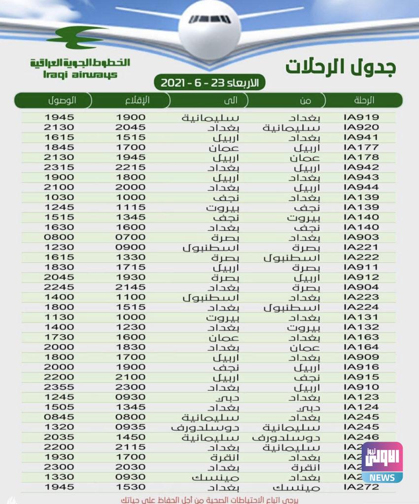 جدول رحلات الخطوط الجوية العراقية ليوم غد 4 0D175C06 27D7 4153 9452 BA5FD505897C