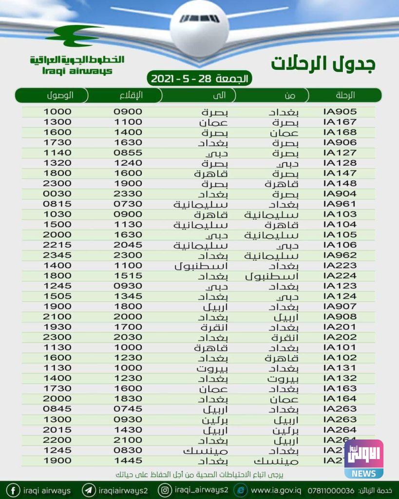 بالجدول .. 35 رحلة جوية للخطوط العراقية ليوم غد 4 6E0A730E C8C4 4955 80AC 96E3CC355AB1