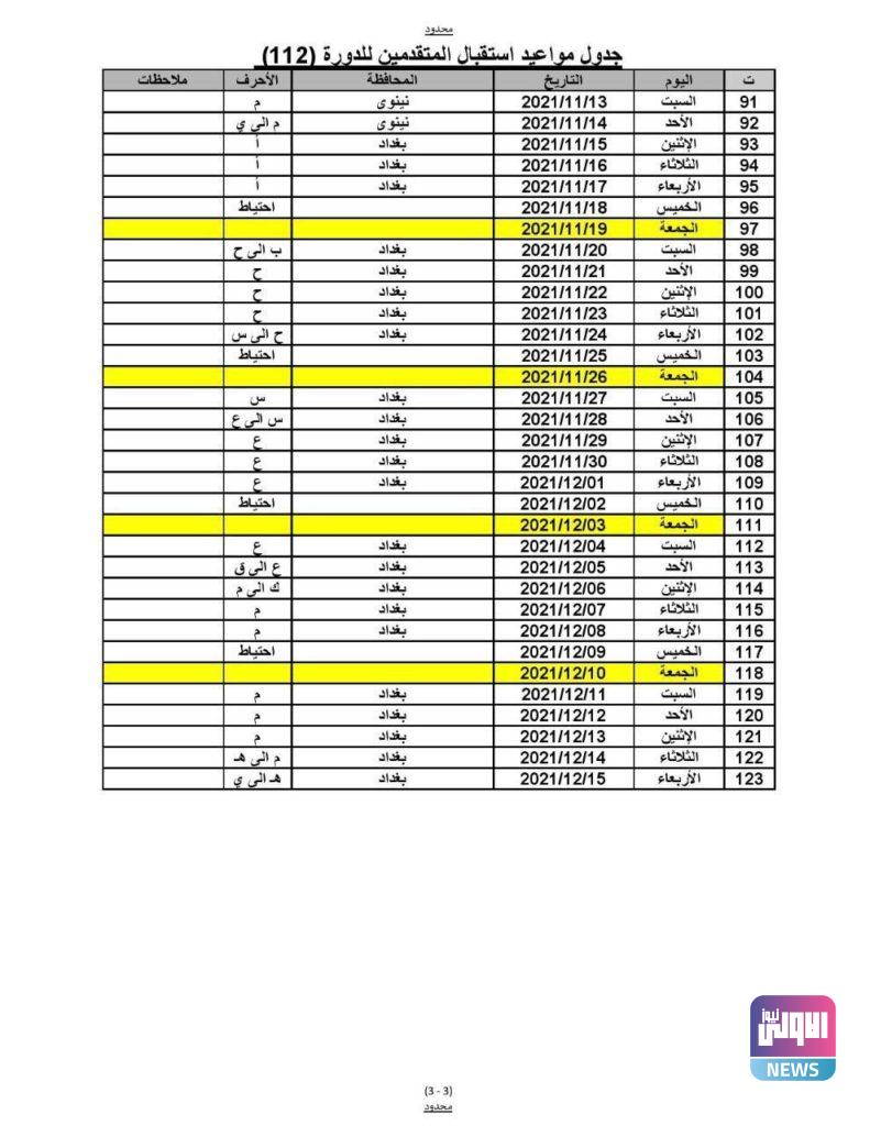 الاولى نيوز تنشر جدول مواعيد استقبال المتقدمين للدورة 112 16 10369C65 9976 4C03 8C12 ADA34941DAD0