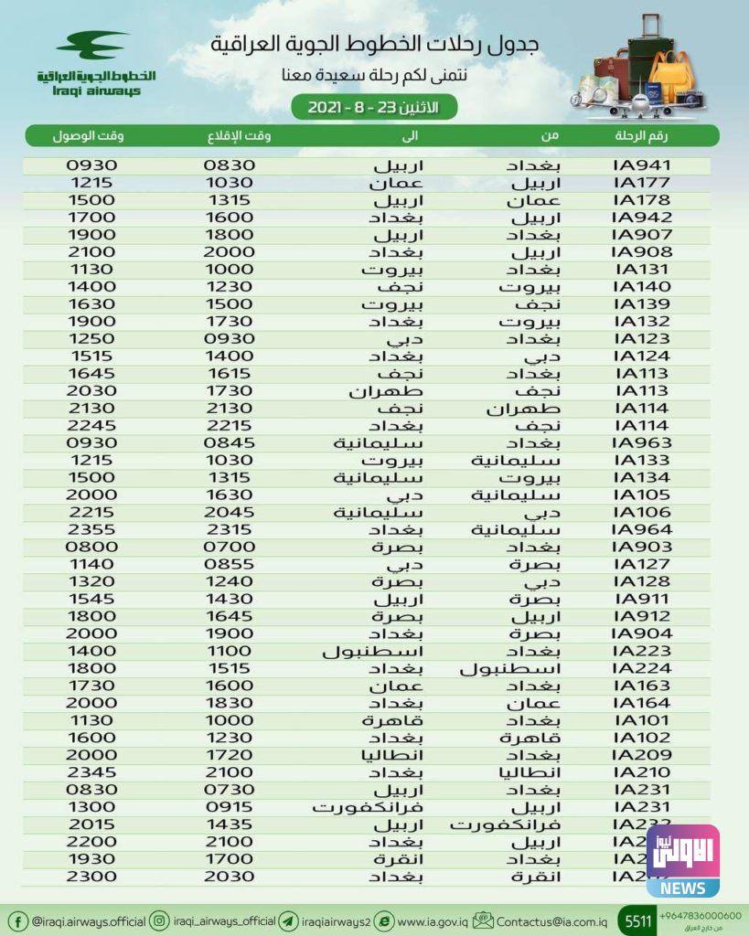 بالجداول .. رحلات الخطوط الجوية العراقية ليوم غد 4 B47E8BA9 2463 43BB A466 070AC77EBA5E